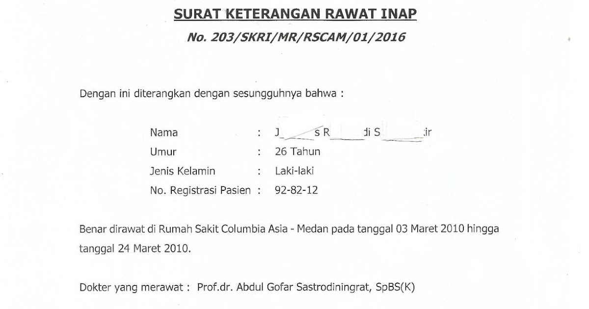 Detail Contoh Surat Keterangan Rawat Inap Rumah Sakit Nomer 29