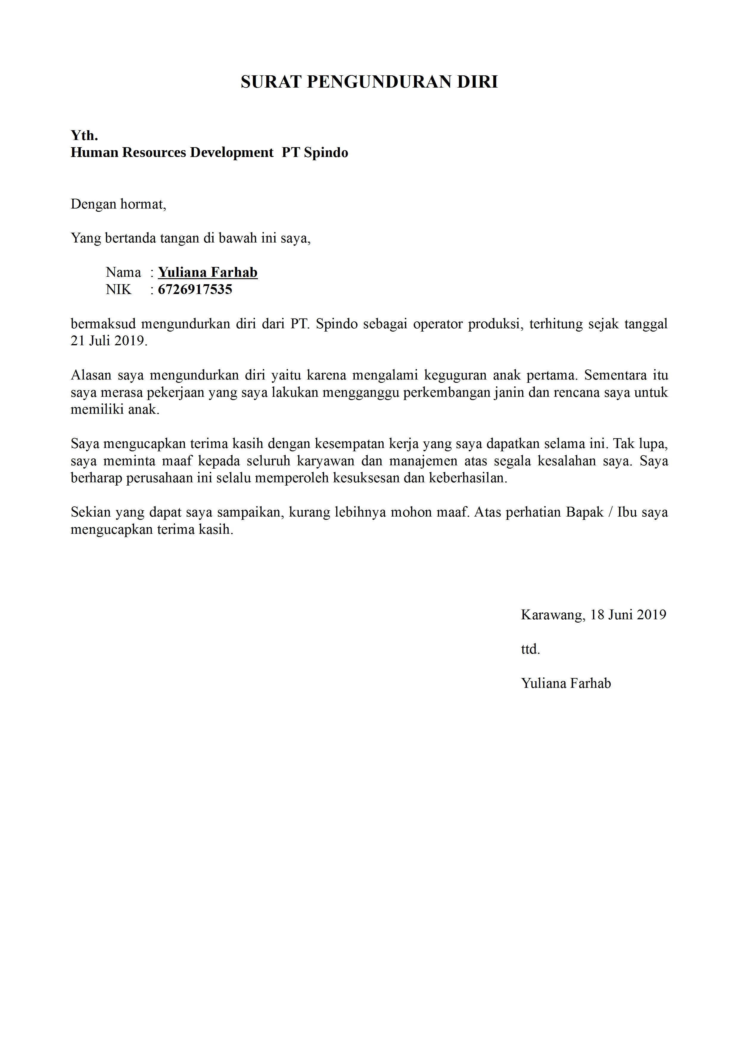 Download Contoh Surat Keterangan Resign Dari Perusahaan Nomer 52