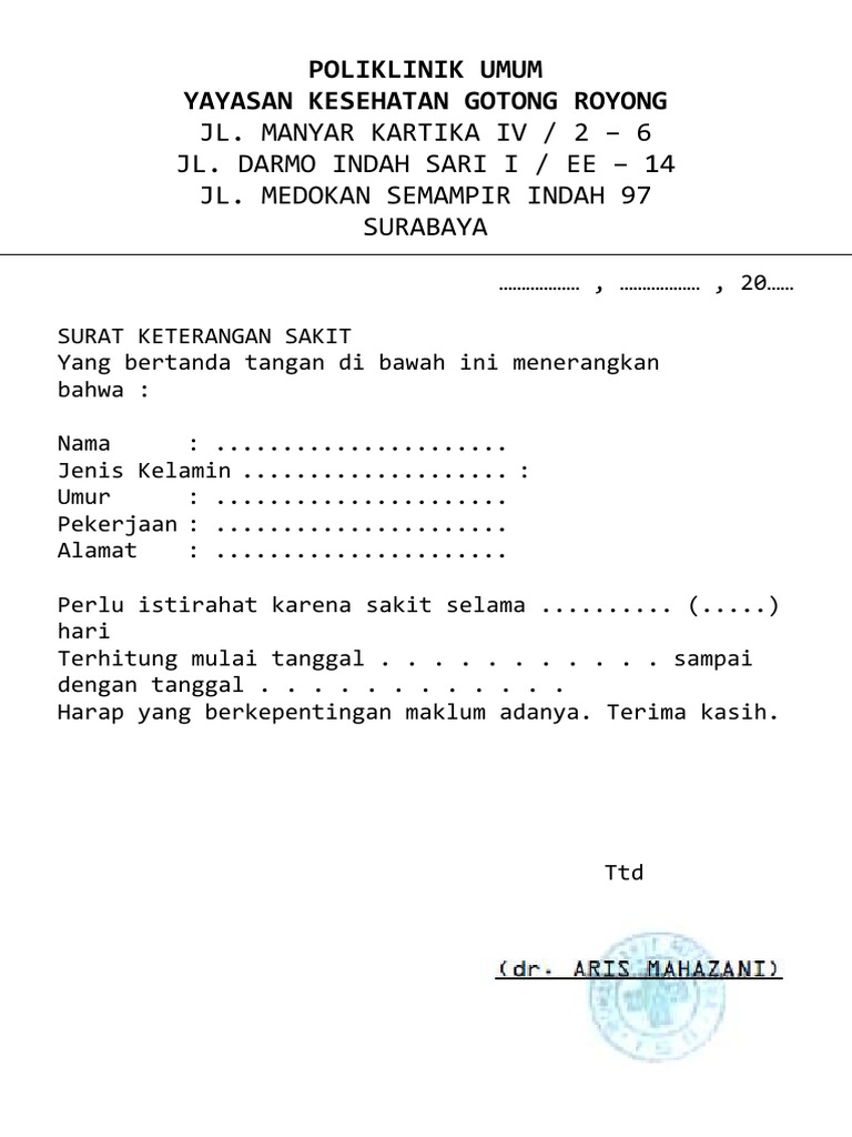 Detail Contoh Surat Keterangan Sakit Nomer 47