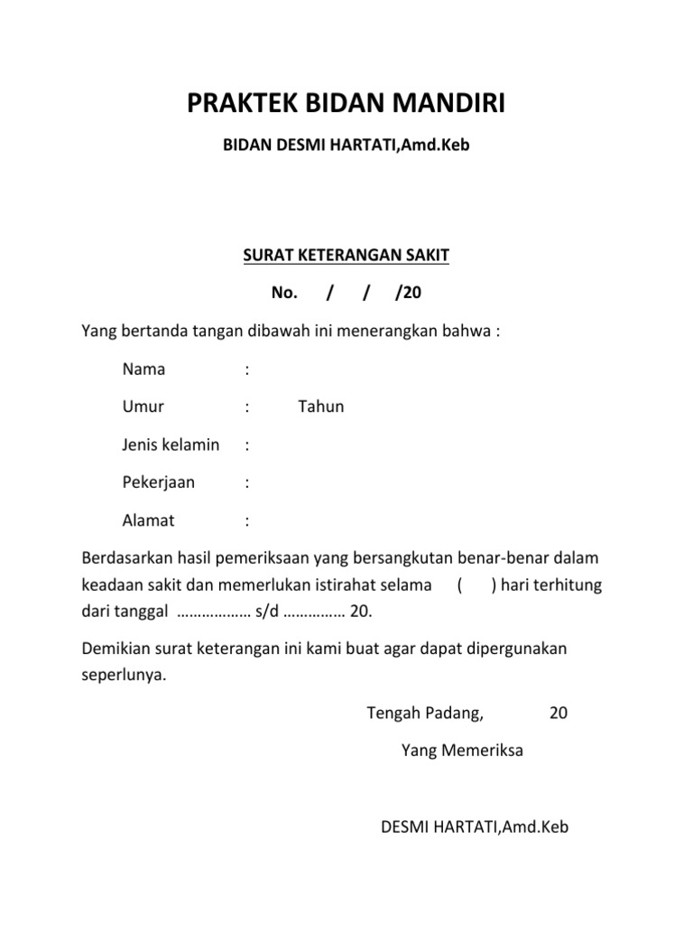 Detail Contoh Surat Keterangan Sakit Dari Bidan Nomer 5