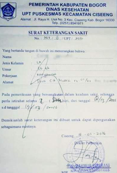 Detail Contoh Surat Keterangan Sakit Dari Puskesmas Nomer 43