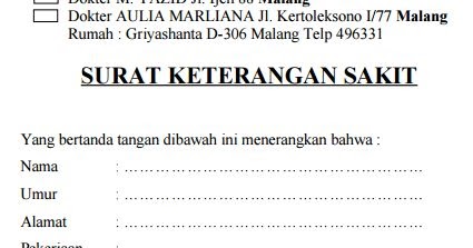 Detail Contoh Surat Keterangan Sakit Dokter Nomer 23