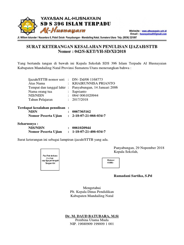 Detail Contoh Surat Keterangan Salah Penulisan Ijazah Nomer 9