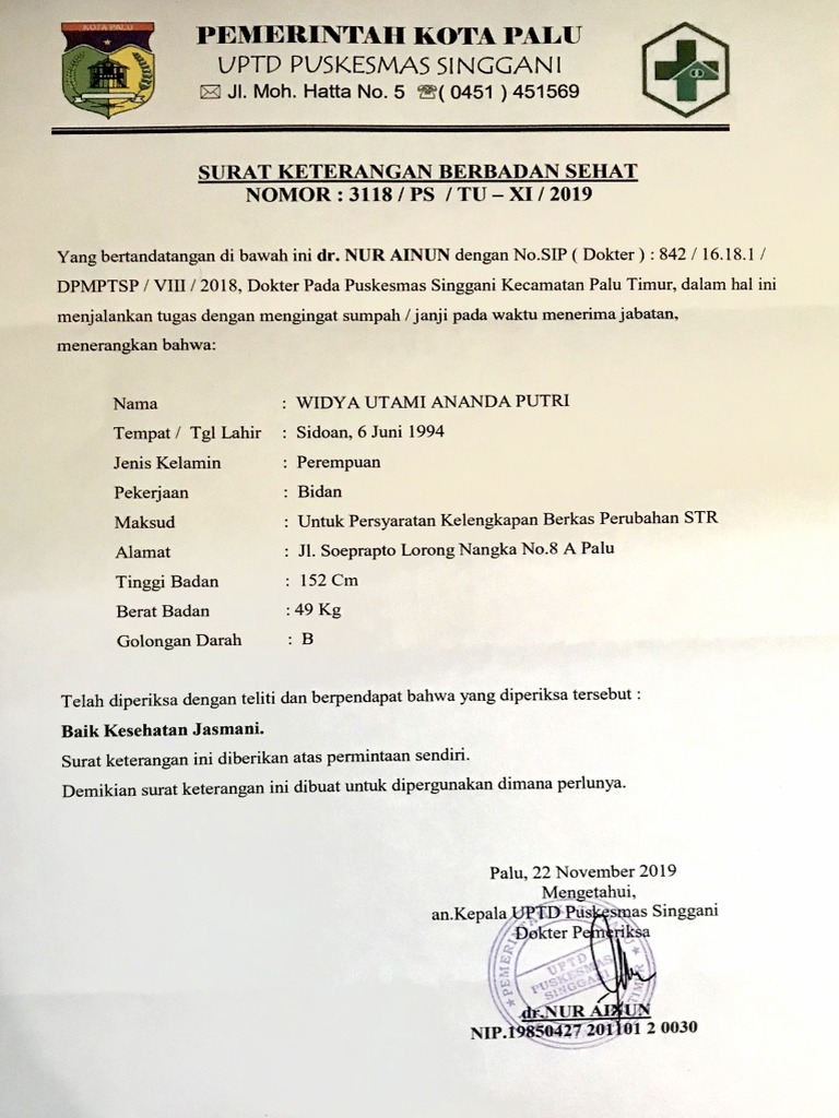 Detail Contoh Surat Keterangan Sehat Dari Puskesmas Nomer 37