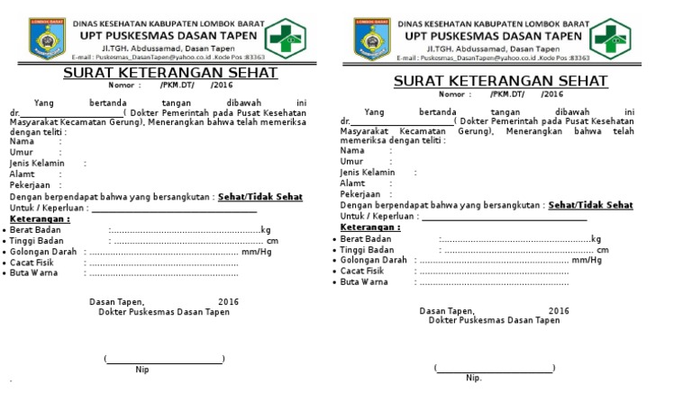 Detail Contoh Surat Keterangan Sehat Dari Puskesmas Nomer 43