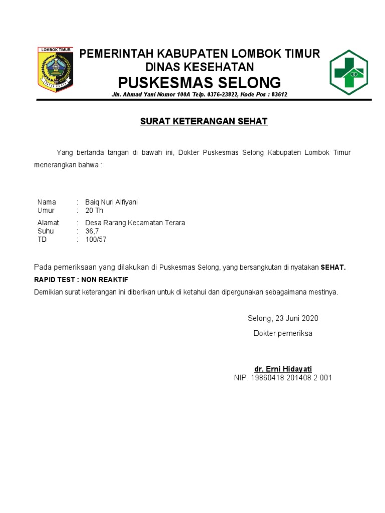 Detail Contoh Surat Keterangan Sehat Dari Puskesmas Nomer 54