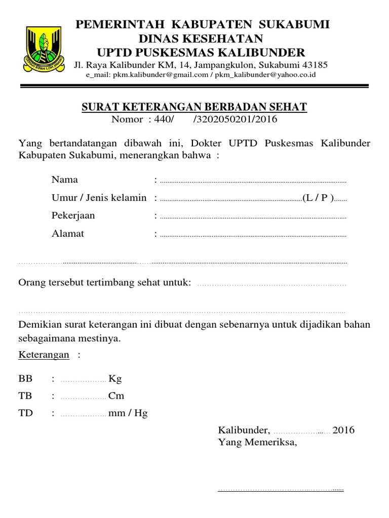 Detail Contoh Surat Keterangan Sehat Dari Puskesmas Nomer 57