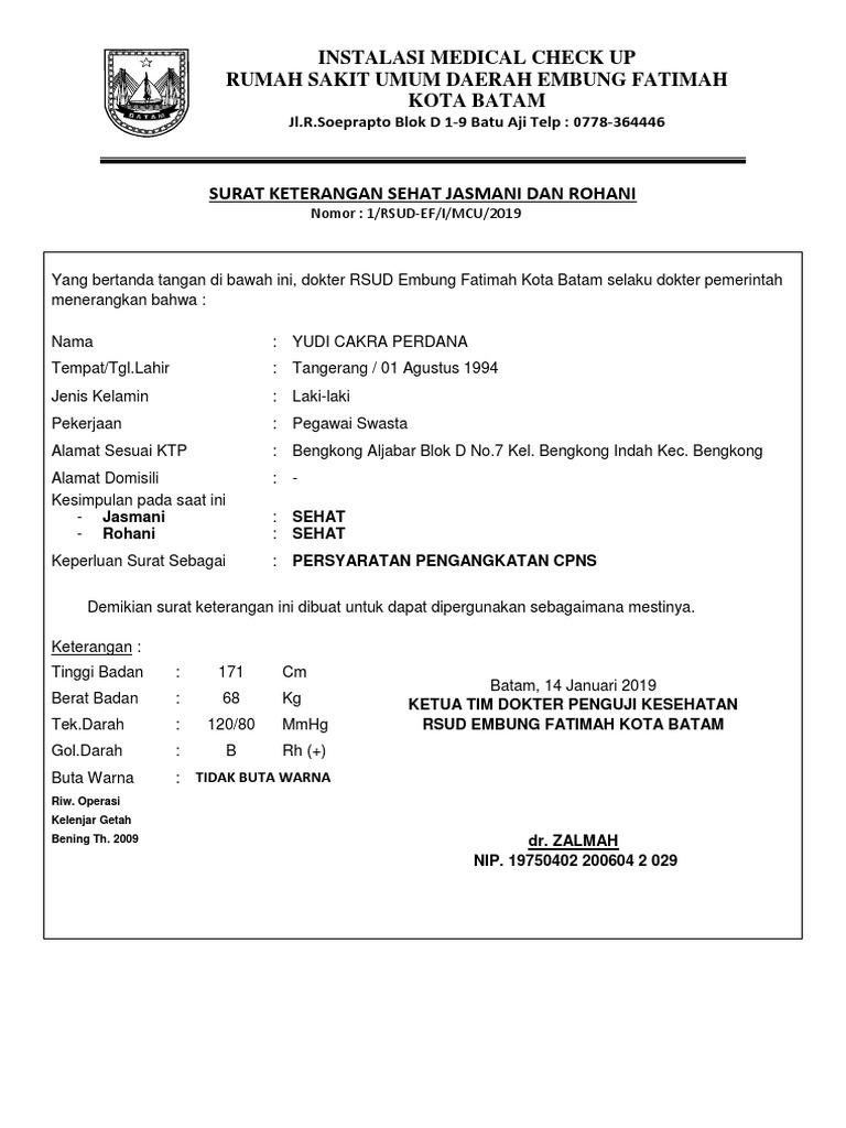 Detail Contoh Surat Keterangan Sehat Jasmani Dan Rohani Nomer 13