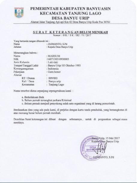 Detail Contoh Surat Keterangan Telah Menikah Nomer 42