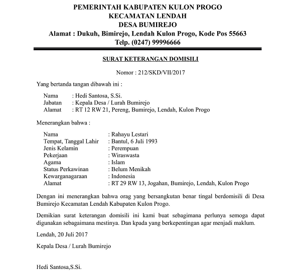 Detail Contoh Surat Keterangan Tempat Tinggal Nomer 2