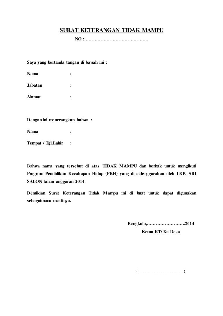 Detail Contoh Surat Keterangan Tidak Mampu Dari Rt Nomer 14