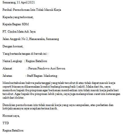 Detail Contoh Surat Keterangan Tidak Masuk Kerja Nomer 35