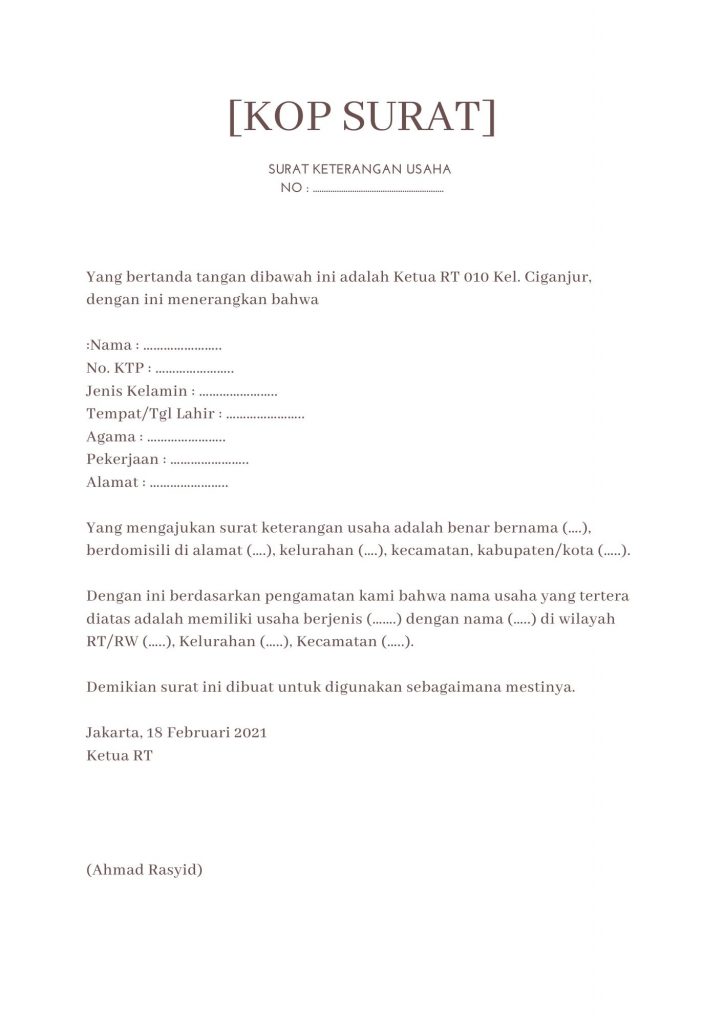 Detail Contoh Surat Keterangan Usaha Dari Rt Nomer 47