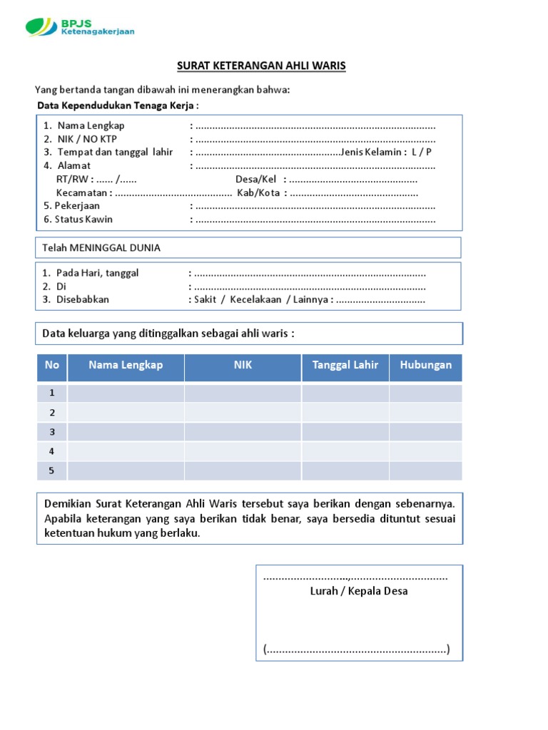 Detail Contoh Surat Keterangan Waris Dari Desa Nomer 40