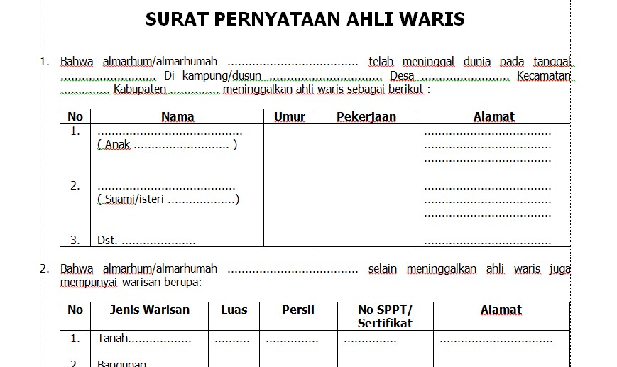 Detail Contoh Surat Keterangan Waris Dari Desa Nomer 45