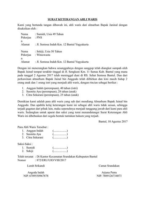 Detail Contoh Surat Keterangan Waris Dari Desa Nomer 48
