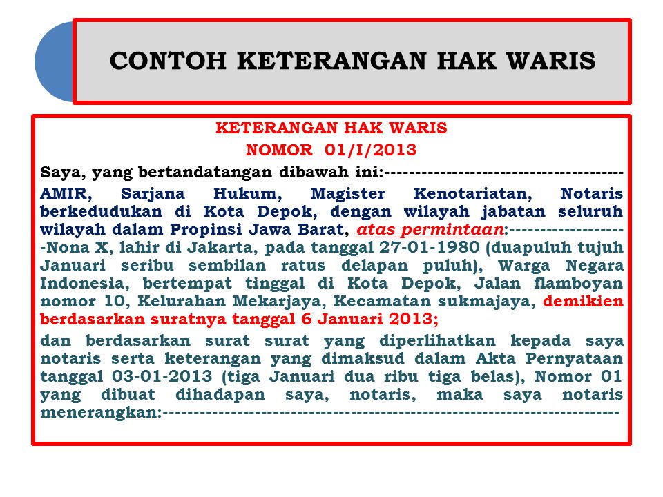 Detail Contoh Surat Keterangan Waris Notaris Nomer 46