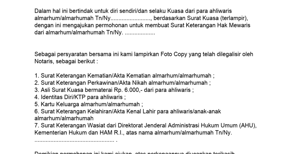 Detail Contoh Surat Keterangan Waris Notaris Nomer 53