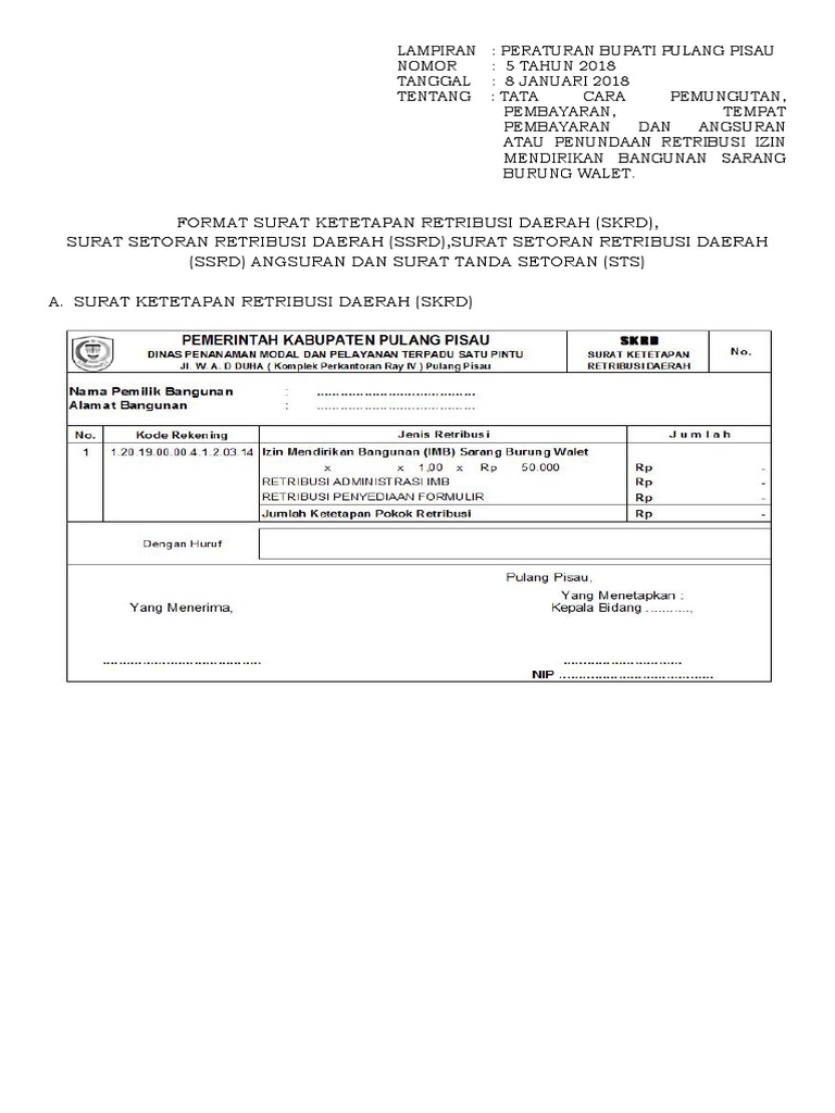 Detail Contoh Surat Ketetapan Retribusi Daerah Nomer 10