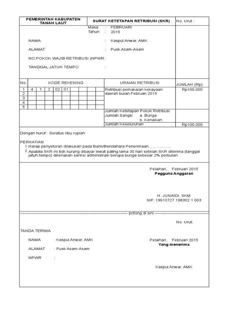 Detail Contoh Surat Ketetapan Retribusi Daerah Nomer 4