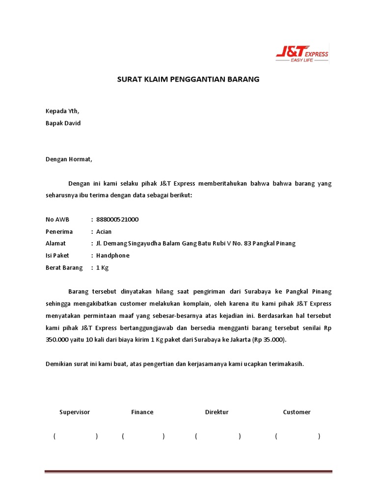 Detail Contoh Surat Klaim Nomer 10