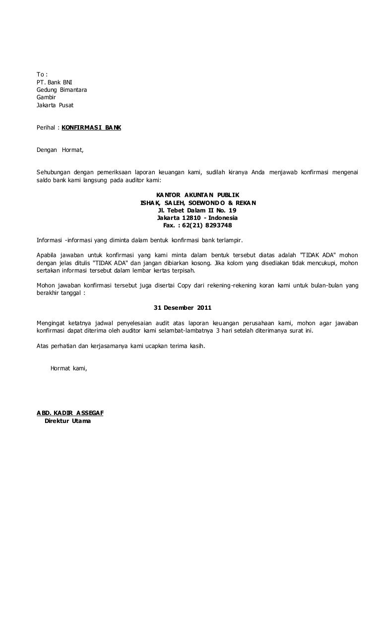 Detail Contoh Surat Konfirmasi Bank Nomer 2