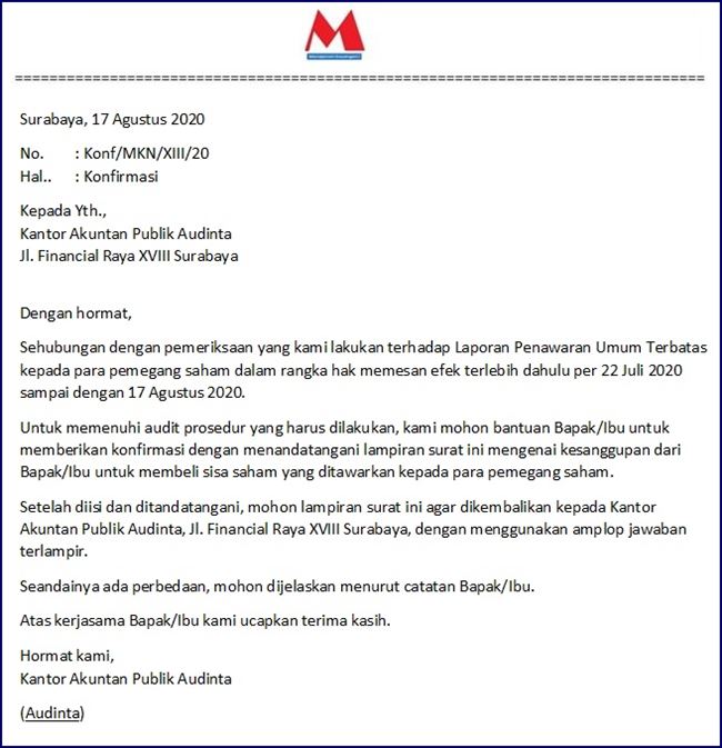 Detail Contoh Surat Konfirmasi Bank Nomer 7