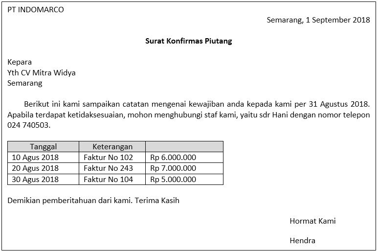 Detail Contoh Surat Konfirmasi Hutang Nomer 6