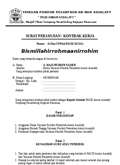 Detail Contoh Surat Kontrak Kerja Guru Nomer 8