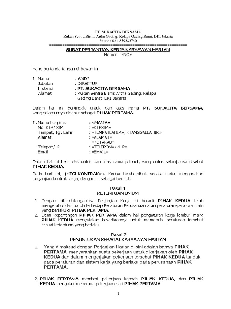 Detail Contoh Surat Kontrak Kerja Karyawan Nomer 27