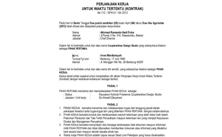 Detail Contoh Surat Kontrak Kerja Karyawan Perusahaan Nomer 21