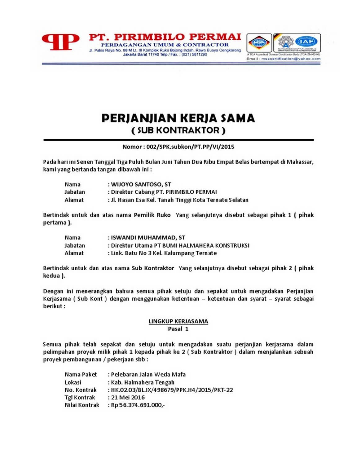 Detail Contoh Surat Kontrak Kerja Karyawan Tetap Nomer 40