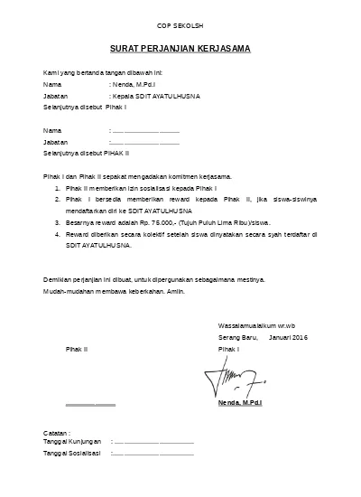 Detail Contoh Surat Kontrak Kerja Sederhana Nomer 9