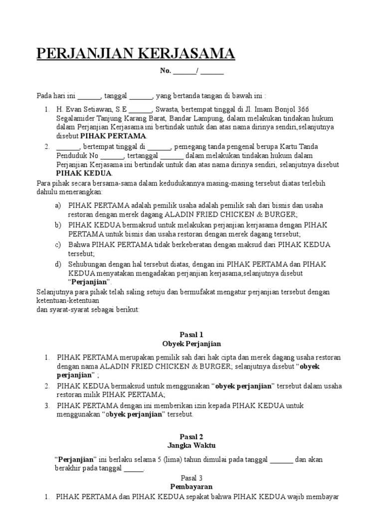 Detail Contoh Surat Kontrak Kerjasama Nomer 13
