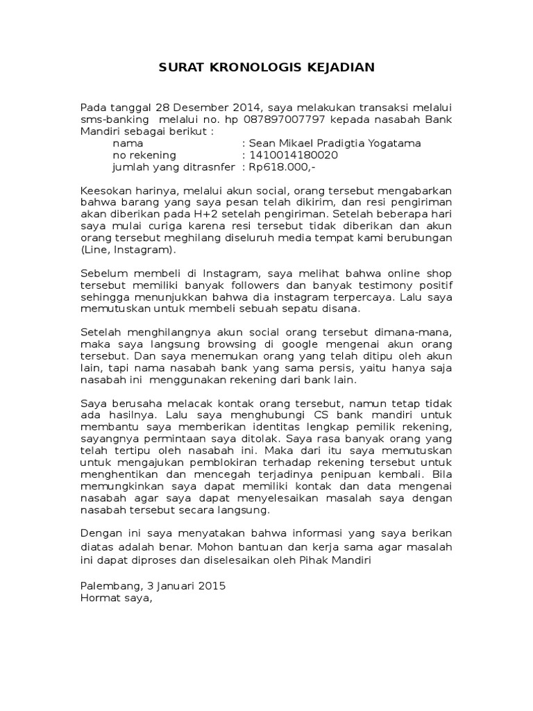 Contoh Surat Kronologi Kejadian - KibrisPDR