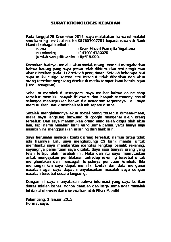 Detail Contoh Surat Kronologis Kejadian Nomer 35