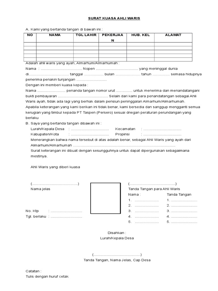 Detail Contoh Surat Kuasa Ahli Waris Nomer 19