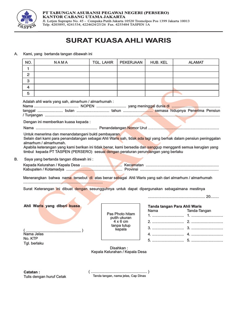 Detail Contoh Surat Kuasa Ahli Waris Doc Nomer 17