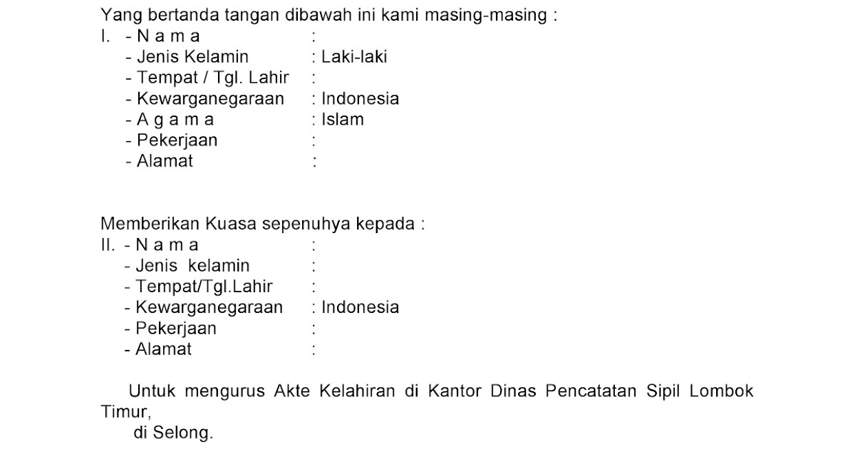 Detail Contoh Surat Kuasa Akta Kelahiran Nomer 11