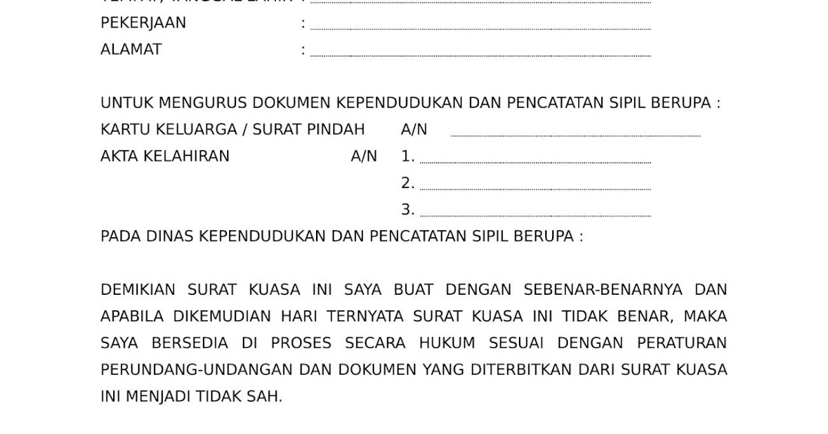 Detail Contoh Surat Kuasa Akta Kelahiran Nomer 22