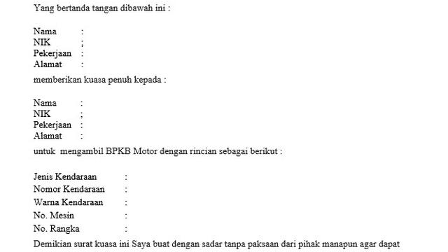 Detail Contoh Surat Kuasa Ambil Bpkb Nomer 14