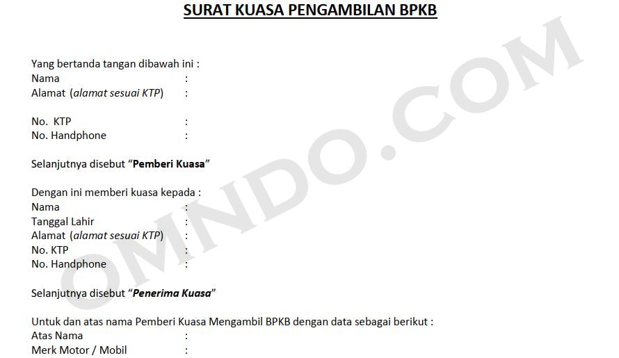 Detail Contoh Surat Kuasa Ambil Bpkb Nomer 36