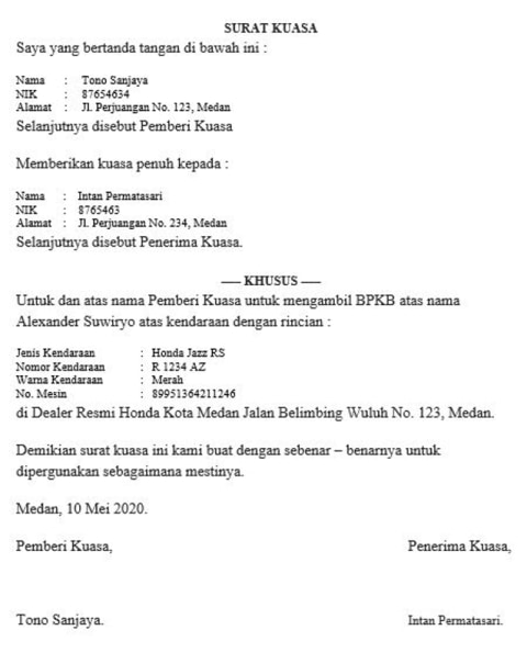 Detail Contoh Surat Kuasa Ambil Bpkb Nomer 44