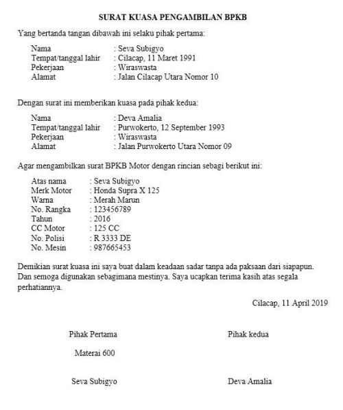 Detail Contoh Surat Kuasa Balik Nama Nomer 41