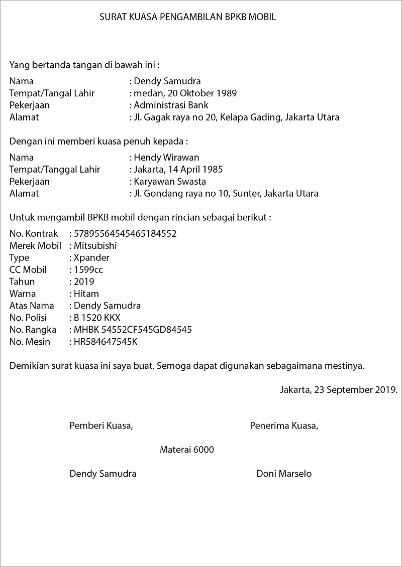 Detail Contoh Surat Kuasa Balik Nama Kendaraan Nomer 12