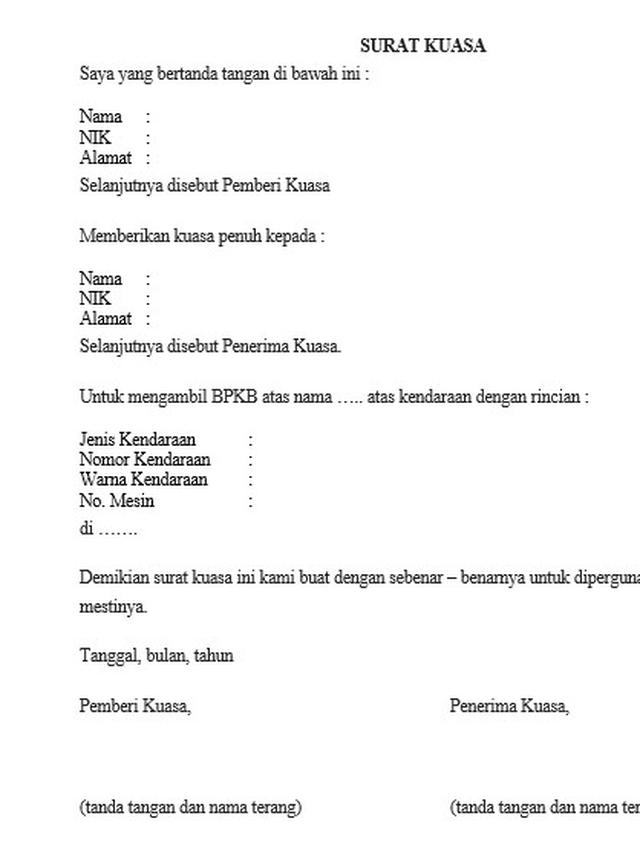 Detail Contoh Surat Kuasa Balik Nama Kendaraan Bermotor Nomer 13