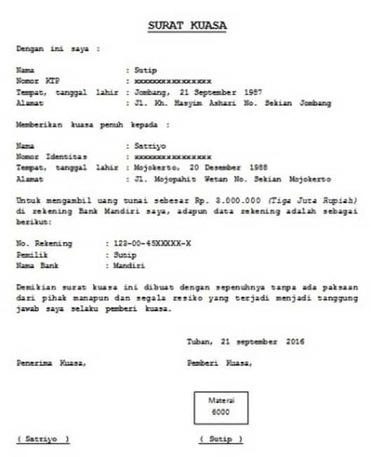 Detail Contoh Surat Kuasa Bank Nomer 18