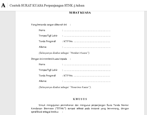 Detail Contoh Surat Kuasa Bayar Pajak Motor Nomer 24