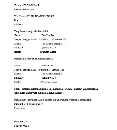 Detail Contoh Surat Kuasa Berhenti Berlangganan Indihome Nomer 4