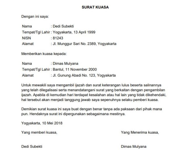 Detail Contoh Surat Kuasa Bermaterai Nomer 48